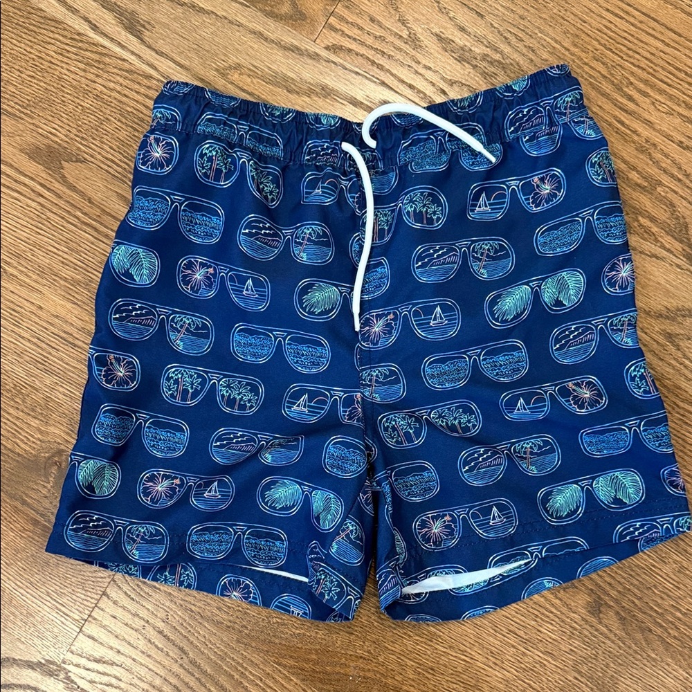 Janie and Jack Blue Swim Trunks with Sunglasses Print